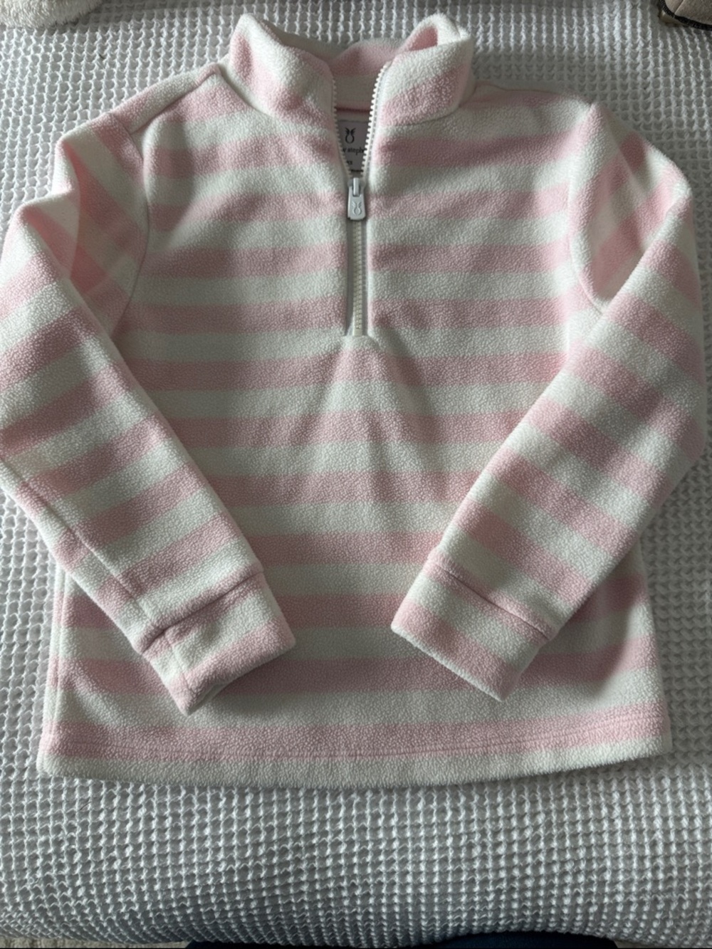 Dudley Stephens Pink and White Striped Kids Fleece Half-Zip Pullover